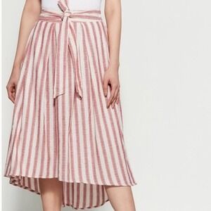 NWT Max Studio Striped Cotton High Low‎ Midi Skirt Smocked Waist Casual Large